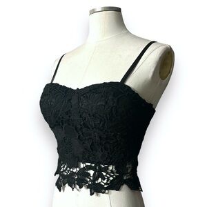 CASTING LA Black Lace Bustier Crop Top Cami